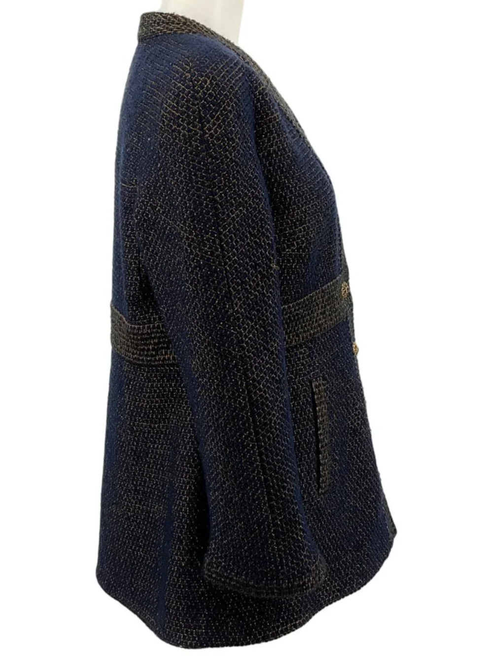 Chanel Navy Blue / Gold Wool Tweed Jacket With Gripoix Buttons